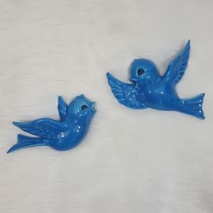 Vintage Ceramic Blue Birds Set Wall Art Decor